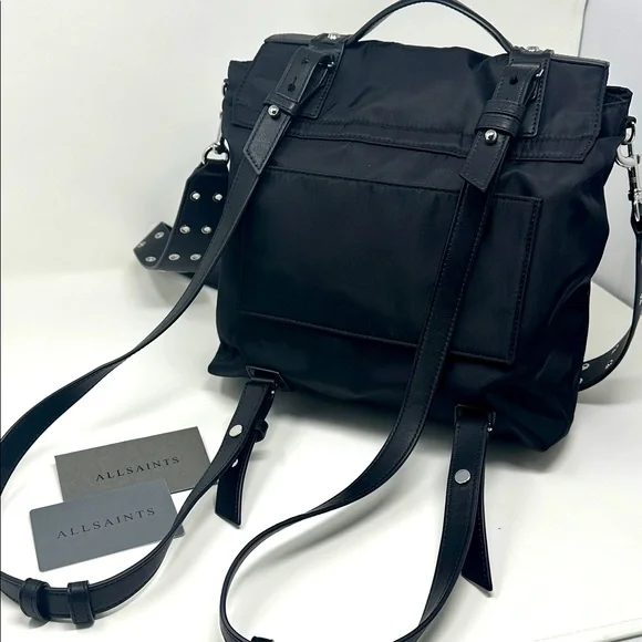 AllSaints Sid black nylon and leather backpack like new - Picture 6 of 11